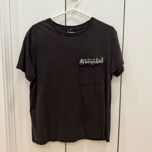 Numero Charcoal Short Sleeve Tee with Embellished Pocket